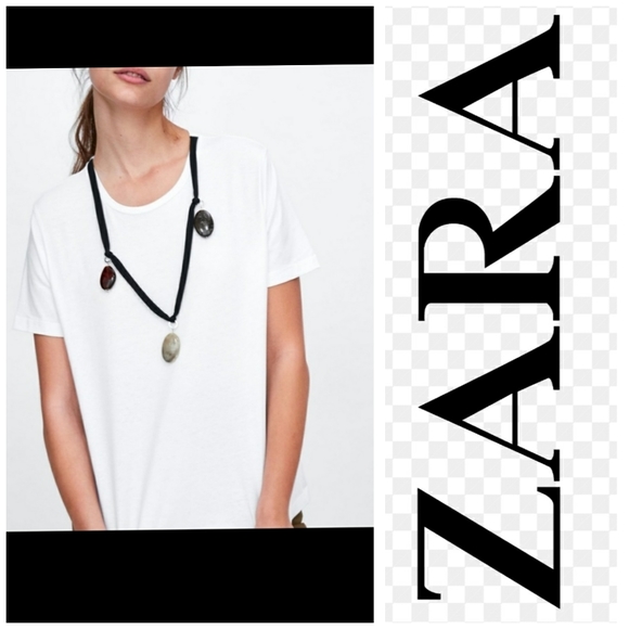Zara White short sleeve tee with necklace attached Med. Casual Festival All-in-1 - Picture 2 of 8